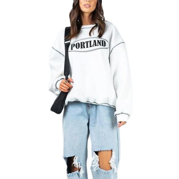 

women's hoodies & sweatshirts women casual loose sweater, adults letter print long sleeve round neck sweatshirt, Black