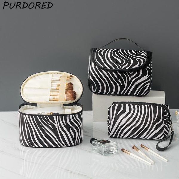 

pc zebra stripes women cosmetic bag zipper large makeup travel waterproof leather washing beauty case bags & cases