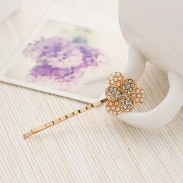 

heart bow flower pearl rhinestone crystal hairpin hair clip - 8, Black;brown
