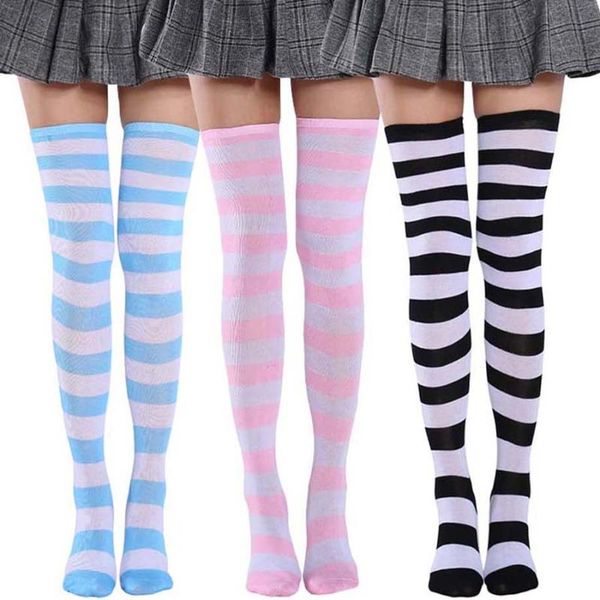 

other event & party supplies black white striped long socks women over knee thigh high the stockings for ladies girls warm
