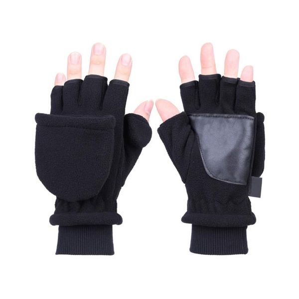 

double layer half-finger tape thicken keep warm outdoor driving riding windproof fingerl cycling gloves, Black