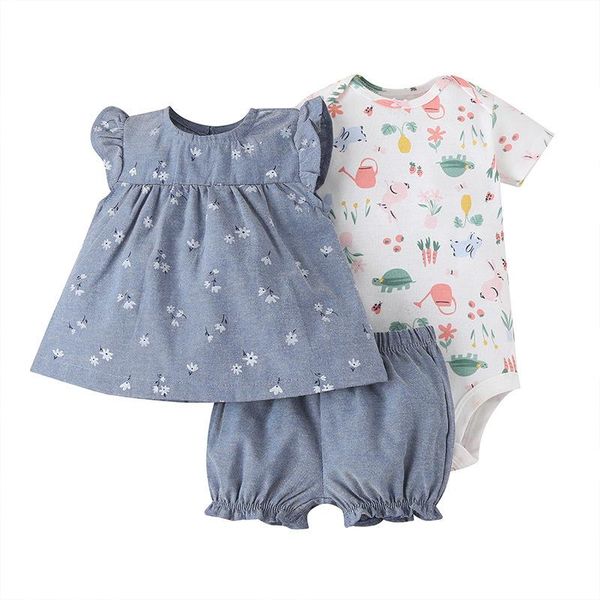 

baby girls clothes set two piece summer toddler girl puff sleeve strawberry cotton tshirt print shorts kids clothing sets, White
