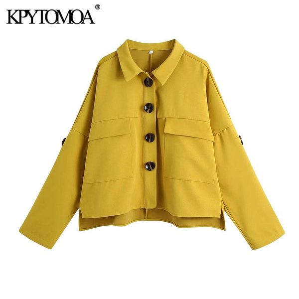 

women's jackets kpytomoa women 2021 fashion with pockets oversized jacket coat vintage long sleeve button-up female outerwear chic over, Black;brown