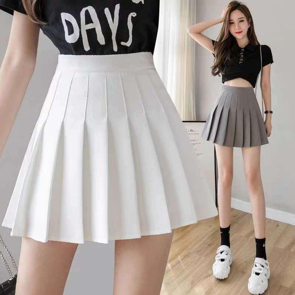 

high waist a-line pleated skirt women's short college style korean half length black and white gray fashion skirts