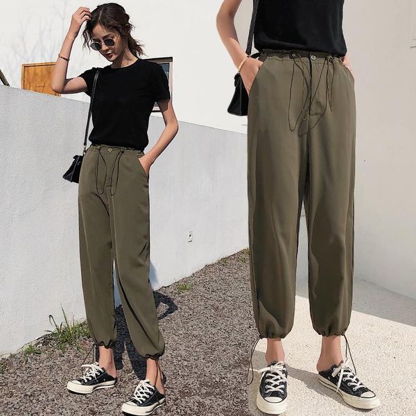 

women's pants & capris cargo casual wild fashion loose harem 2021 summer pockets high waist ankle length vintage large size women, Black;white