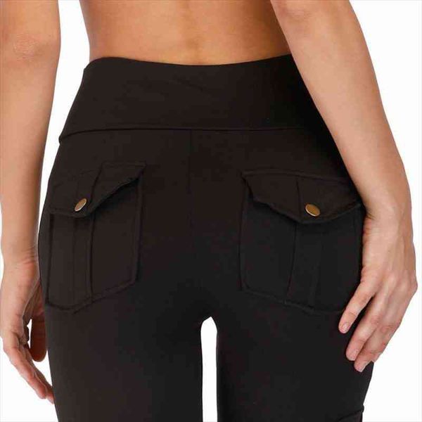 

fitness leggings women pocket solid high waist push up workout leggings women fitness four pockets legging, Black