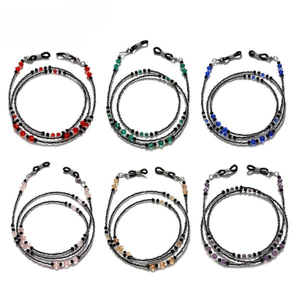 

sunglasses frames 6colors crystal 2mm black beaded link chain face mask strap necklace reading glasses cord holder rope head neck band, Silver