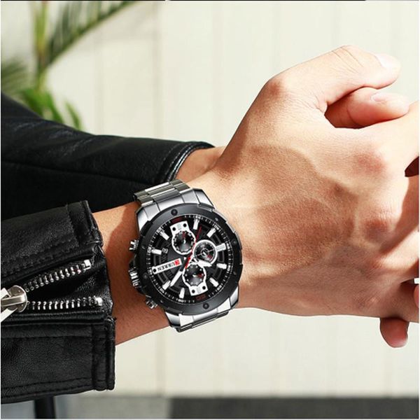 

wristwatches curren waterproof calendar men's watch large dial stainless steel strap quartz business watches, Slivery;brown