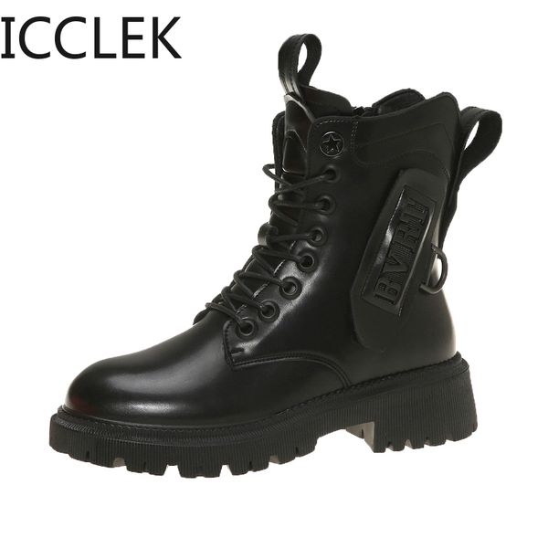 

women shoes platform martins shoes woman pu leather wool winter warm winter boots women plus size woman boots 210428, Black