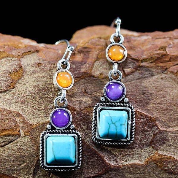 

dangle & chandelier vintage multicolor resin crochet earrings for women square green stone hook hanging statement earring fashion jewelry, Silver