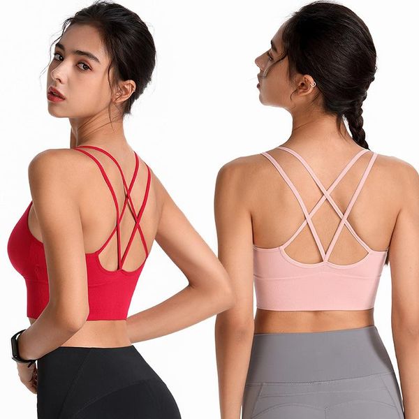 

plus size women cross back sports bra shake proof yoga fitness clothing outfit