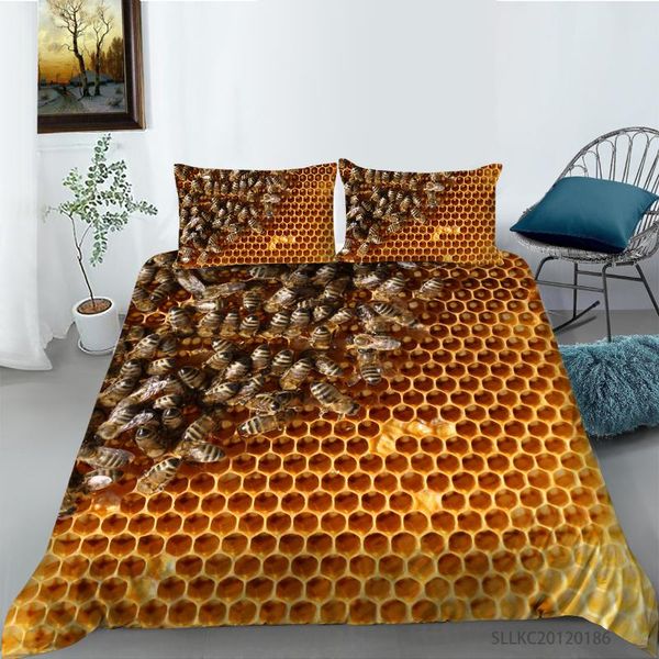 

bedding sets 3d bee honeycomb pattern printing duvet cover set yellow 2/3pcs with pillowcases