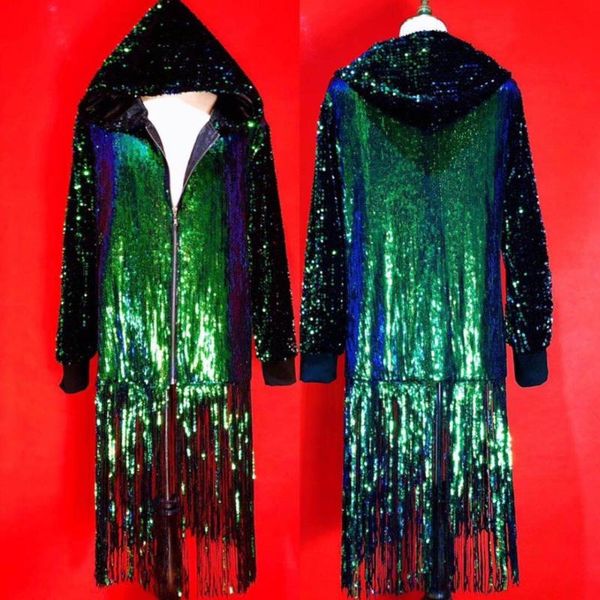 

men's jackets plus size green sequins tassel flashing jacket nightclub men singer dancer show clothes stage wear bar party celebrate ou, Black;brown