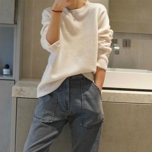 

women's sweaters female cashmere sweater, loose with round collar, spring, based on solid wool and long sleeve 7q41, White;black