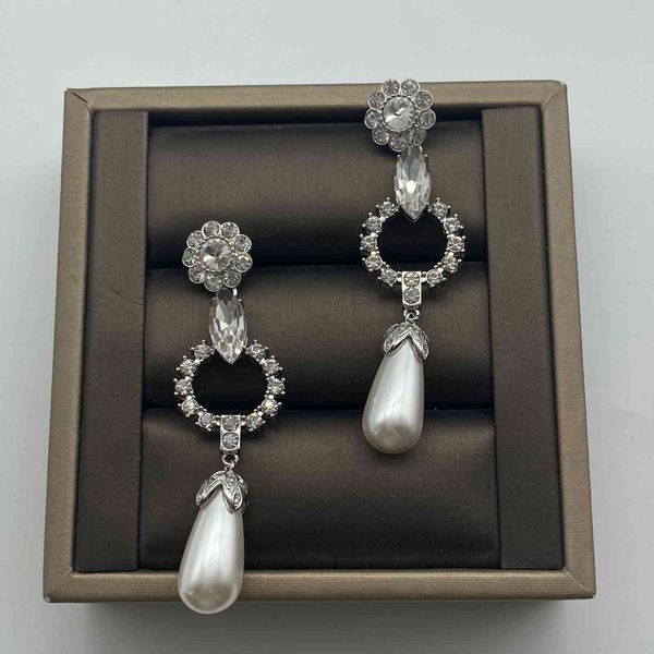 

design jewelry miao's m's new full pearl korean style atmosphere flash diamond geometric exaggeration long earrings, Golden