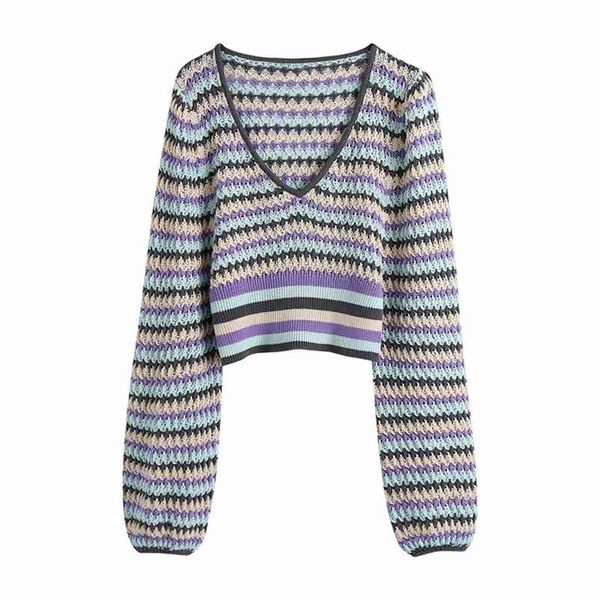 

casual women v neck knitted blouse spring-autumn fashion ladies high street vintage shirt female jacquard 210515, White;black