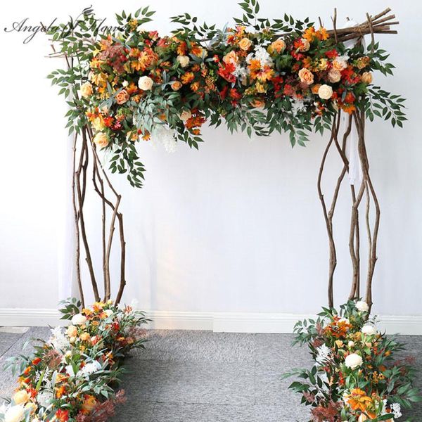 

decorative flowers & wreaths orange autumn wedding arch backdrop decoration artificial flower arrangement row road lead floral art party sta