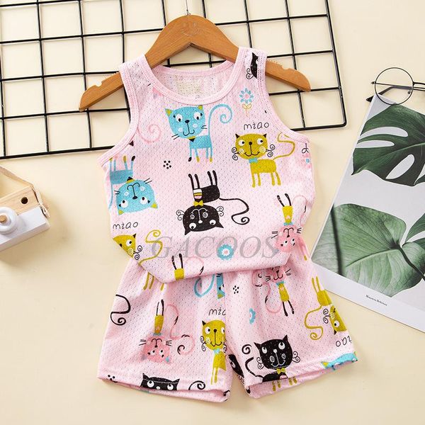 

pajamas baby girl kids pyjamas boys sleepwear children pants 2pcs suits cartoon cats clothing sets homewear nightwear, Blue;red