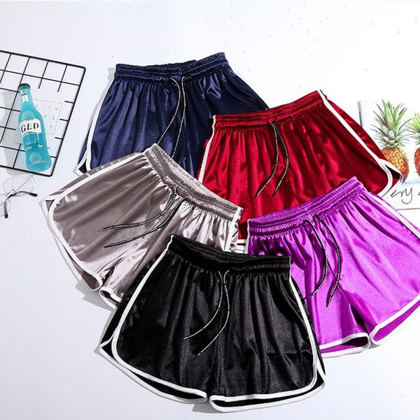 

satin casual women shorts elastic lace up loose high waist solid summer ladies fashion plus size slim female, White;black