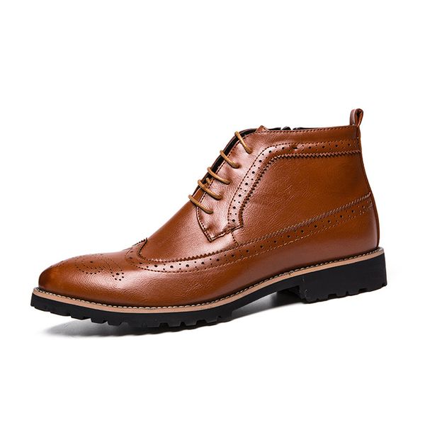 

464748 size cross-border brogue mens shoes retro british high brogue mens shoes genuine leather foreign trade large size mens shoes 45, Black