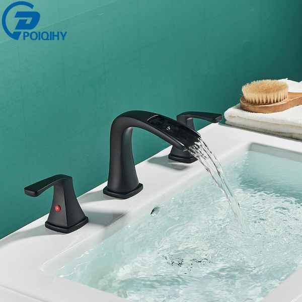 

bathroom sink faucets matte black basin widespread dual handle faucet for 3pcs kit deck mounted cold mixer taps