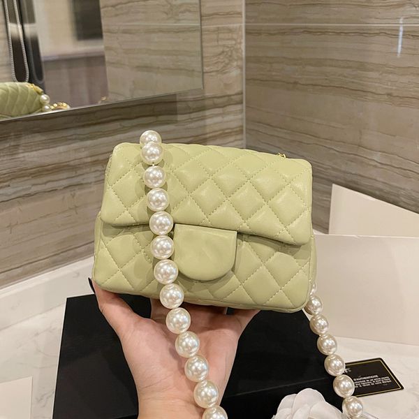 

Women's Mini Classic Flap Square Cross Body Bags Imitation Pearls Chain Gold-Tone High Quality Pouch Vanity Pochette Clutch Qulited Desingers Luxury_handbags 17C, Black