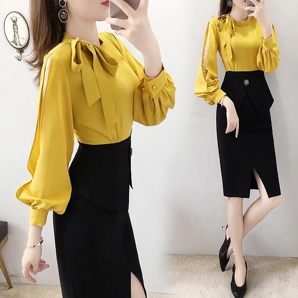 

casual dresses contrast yellow dress for women luxury patchwork lantern sleeve korean vestidos de fiesta noche, Black;gray