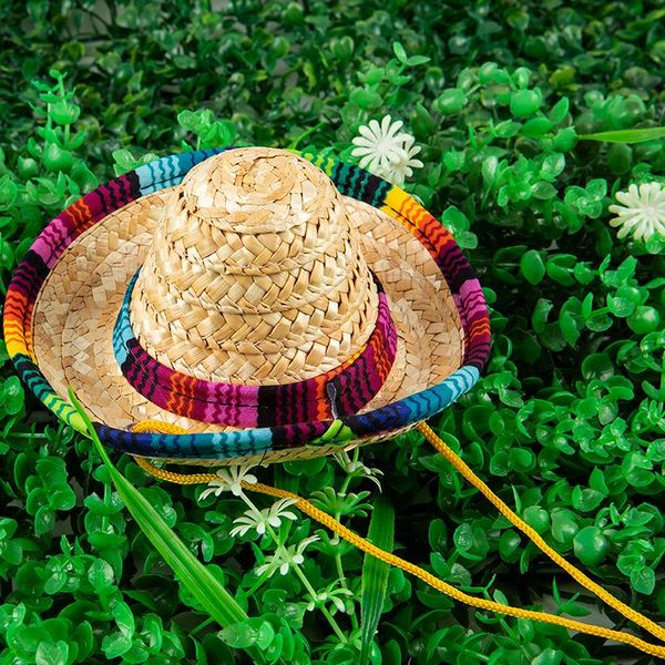 

cat toys pet woven straw hat for sun sombrero pets beach party costume