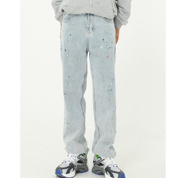 

men's jeans straight jeans, fashion printed tights, splash dot design, style, Blue