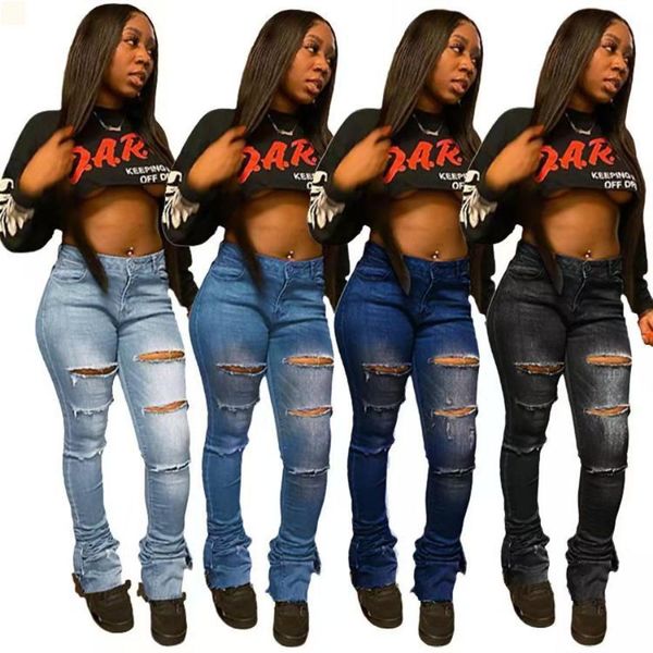 

female women designer jeans femme high waisted pants ripped leggings plus size womans clothes ripped denim trousers fashion unique mom women, Blue