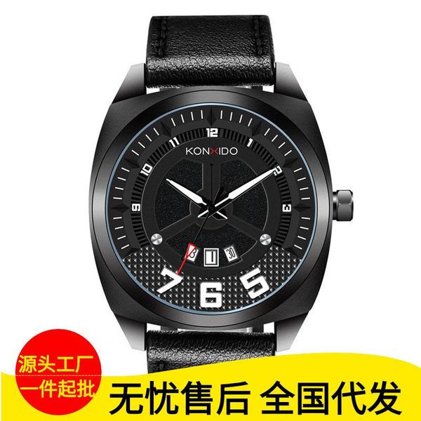 

wristwatches konxido/gallery of 6217 speed sell tong waterproof leather belt male table calendar movement big dial men's watch, Slivery;brown