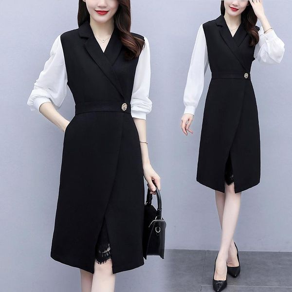 

casual dresses womens business plus size l-5xl dress fat xxl xxxl 3xl xxxxl 4xl long sleeve office ladies woman work wear use clothes, Black;gray