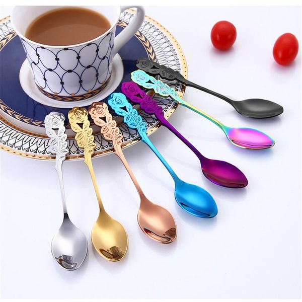 

spoons 1pcs stainless steel flower spoon coffee shape tea stirring purple kitchen tool small ice cream dessert #27