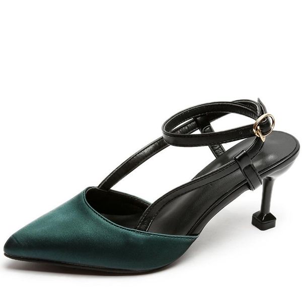 

pointed stiletto buckle sandals women dress shoes, Black