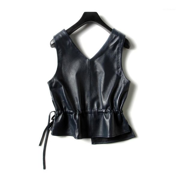 

women's vests 2021 leather vest women coat v neck a line slim party club elegant jacket sleeveless feminino, Black;white