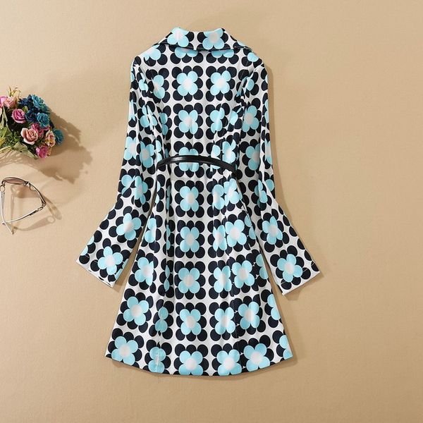 

dresses autumn winter trench coat women color block floral print hand made beading long sleeve casual blue outerwear coats, Black;gray