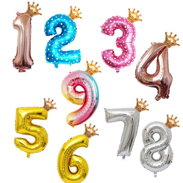 

party decoration 1set 32inch rose gold silver number balloon crown foil digit air inflatable balls baby shower kids birthday decor