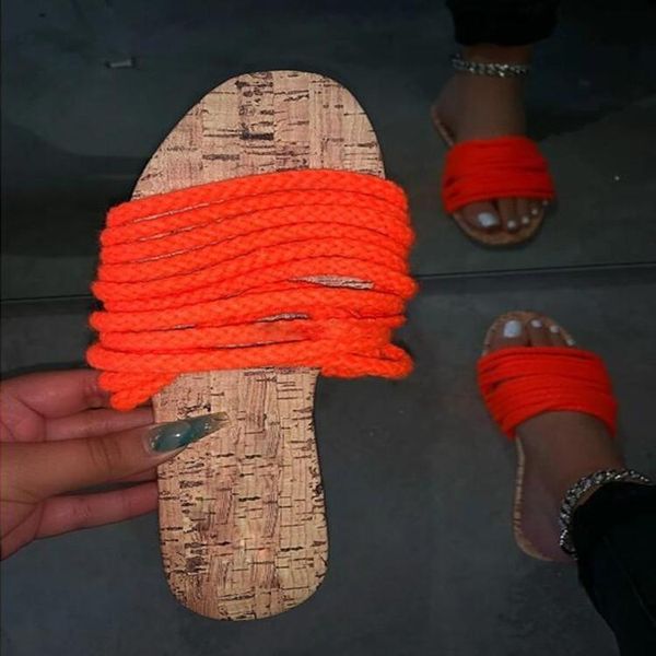 

slippers summer 2021 large size female flat bottom simple woven sandals solid color word x192, Black