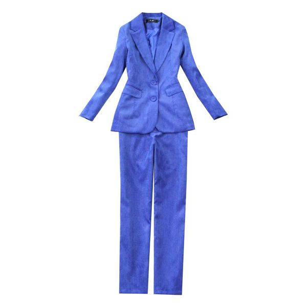 

royal blue casual women's suit pants suits fall 2021 fashion corduroy blazer femininity slim trousers two-piece set & blazers, White;black