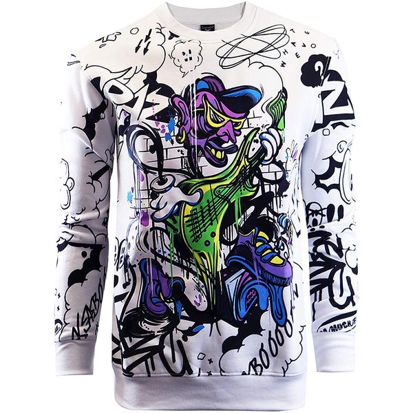 

men's abstract trend 3d printing hoodie visual impact party punk gothic round neck american sweatshirt hoodie, Black