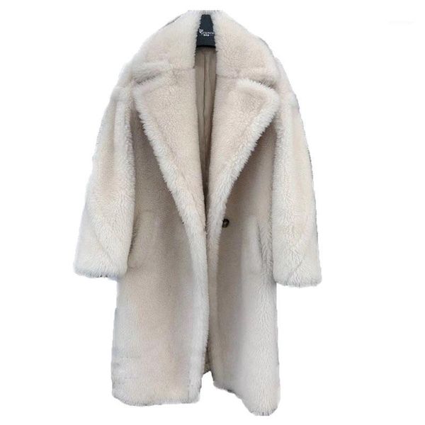 Frauen Pelz Faux Oversize Koreanische Schaffell Mantel Geschorene Schafe Wolle Mischungen Lange Dicke Oberbekleidung Frauen Winter Jacken Mäntel Plu