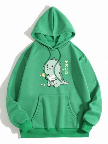 

cartoon and korean letter graphic drawstring thermal lined hoodie m4qf#, White;black