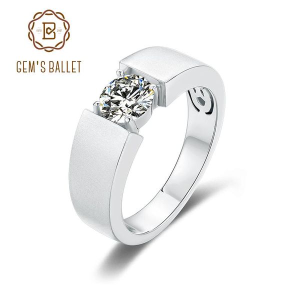 

cluster rings gem's ballet 6.5mm round real moissanite antique 925 sterling silver solitaire male ring for man wedding fine jewelry, Golden;silver