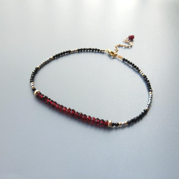 

lii ji genuine red garnet black spinel hematite sparkling us 9k gf delicate anklets for women girl children jewelry, Red;blue