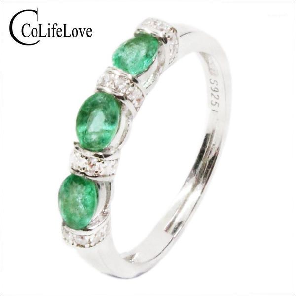 

cluster rings classic silver emerald ring 3 pcs mm * 4 natural 925 sterling jewelry romantic gift for girl1, Golden;silver