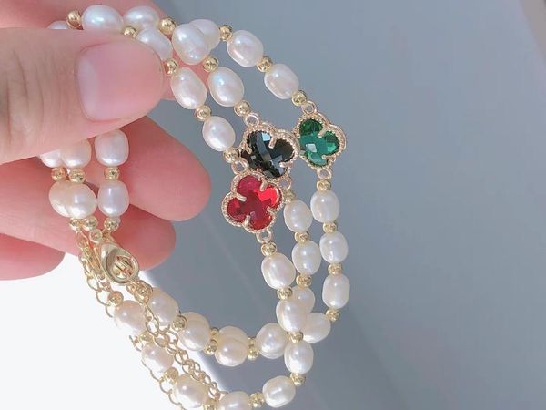 

charm bracelets classic fashion natural freshwater pearl pendant bracelet for woman jewelry lucky crystal gold chain gift luxury, Golden;silver