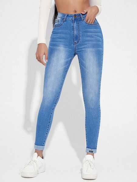 

slant pocket roll hem skinny jeans e1j6#, Blue