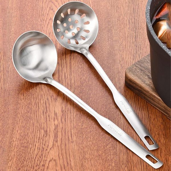 

spoons 304 stainless steel soup spoon + slotted set thickened tableware pot with long handle