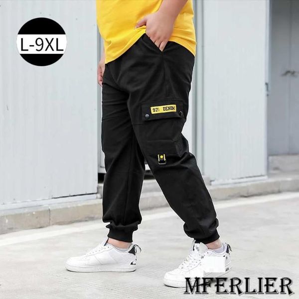 

men's pants autumn men cargo safari style plus size 8xl 9xl letter pockets skateboard high street wear korea elasticity 56, Black