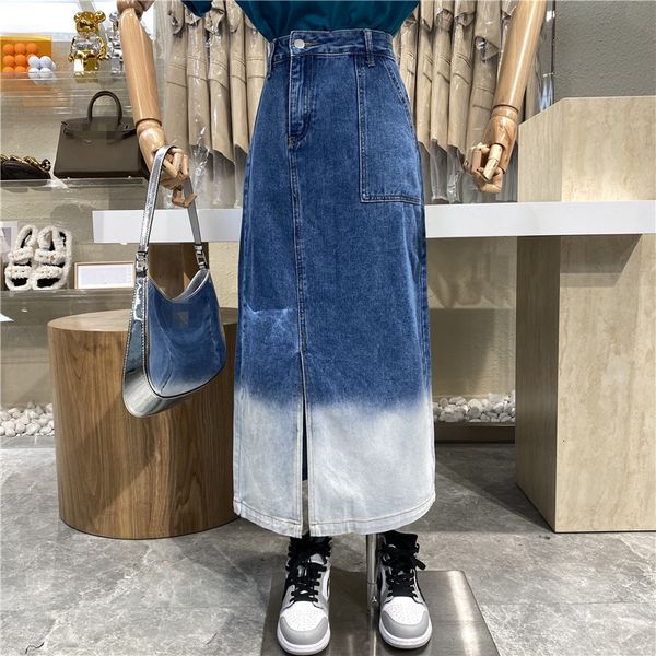 

nicho personality design slot denim versatile slimming pocket skirt, Black